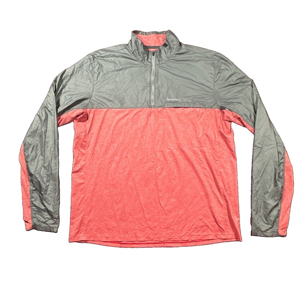 Simms SolarFlex Quarter Zip Fishing Shirt Mens L Pink Gray UPF 50 Sun Protection
